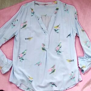 Joules Light Blue Bird Print Blouse